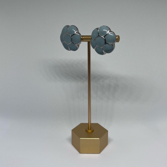 Silver and Sea Blue flower Earrings - Picture 3 of 5